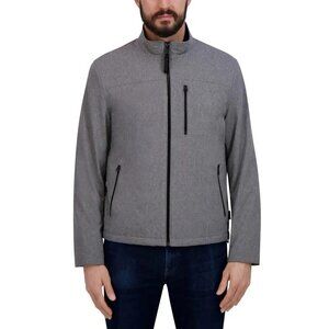 Kenneth Cole Men's L Gray Full-Zip Jacket With Faux Fur Lining Windbreaker G1864